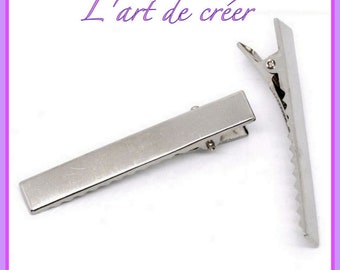 5 PINCES CROCODILE Large avec anneaux 35x10mm métal argenté clips DIY Déco