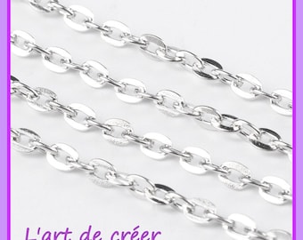 1 meter flat oval chain, silver silver, link 3 x 2 mm