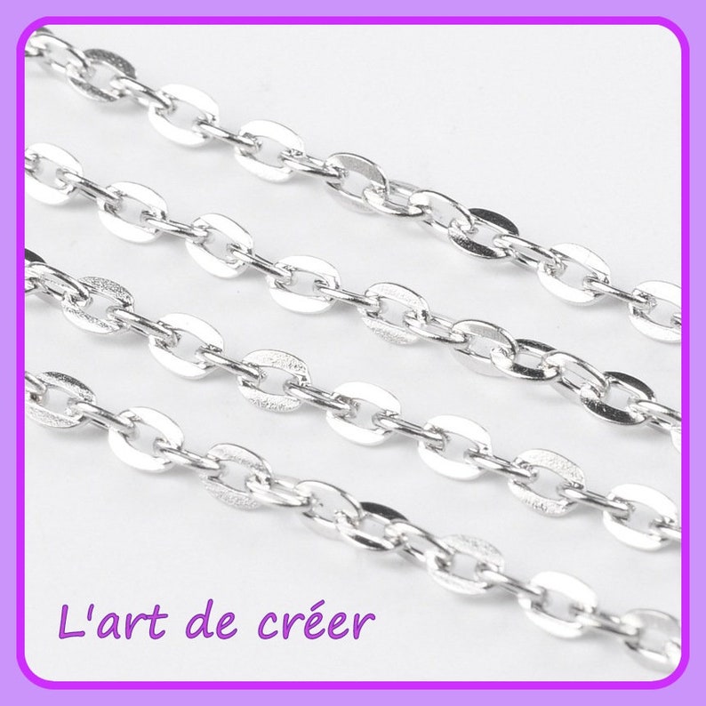 1 meter flat oval chain, silver silver, link 3 x 2 mm image 1