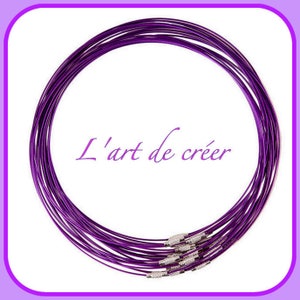 10 Purple coated steel cable choker 1 mm x 45 cm, screw clasp