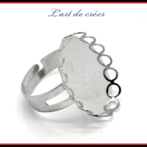 3 x soporte de anillo ajustable, encaje de cabujón 18x25mm, plata