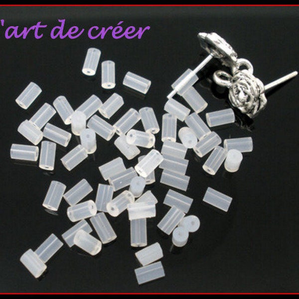 200 x Fermoir , stopper , poussoir  plastique caoutchouc boucle d'oreille 4x2mm