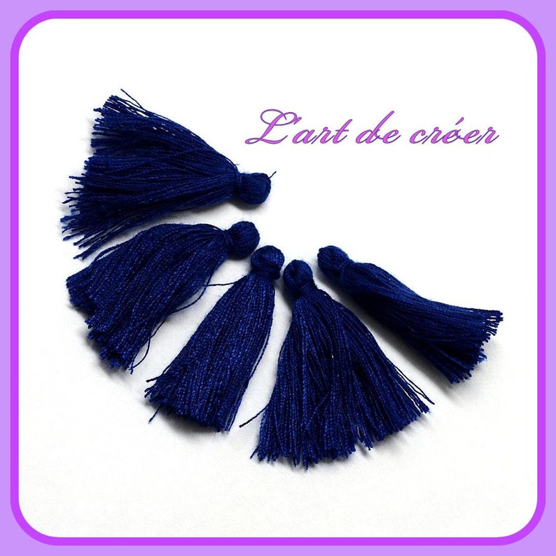 Lot De 3 Breloques Pompons Glands En Coton Bleu Foncé 25 Mm - Création Bijoux