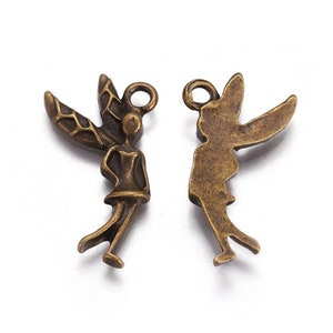 10 Breloques Fée Clochette , Elfe ,ange , lune, couleur Bronze image 2