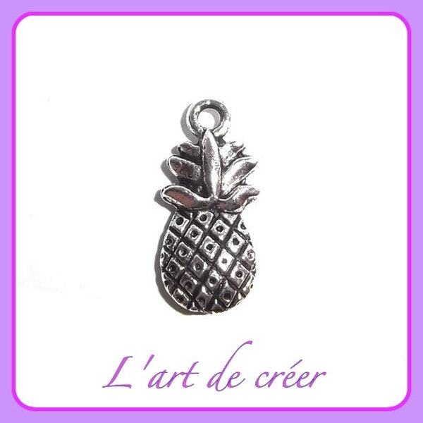 10 breloques, charm ,  Ananas Argent Vieilli 19mm x 9mm