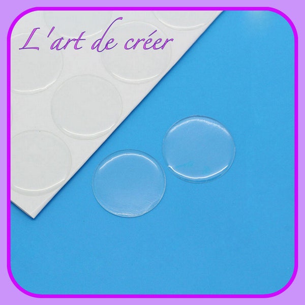 20 cabochons autocollants en résine transparente 14 mm