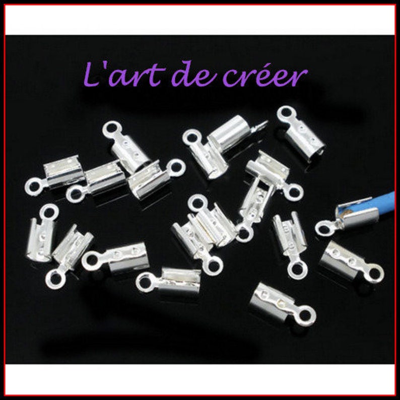 40 Attaches Embout pour Cordon Fermoir 8x3mm Métal argenté image 1