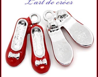 2 x  breloque pendentif charm Ballerine rouge émaillée  3D