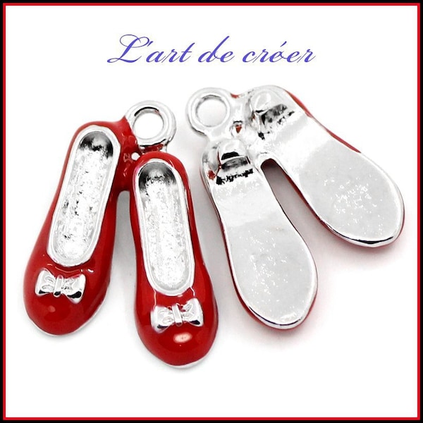 2 x  breloque pendentif charm Ballerine rouge émaillée  3D