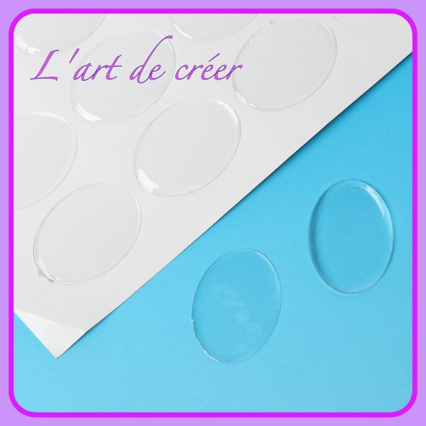 20 self-adhesive cabochons in transparent resin 18 x 25 mm oval