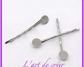 10 barrettes, pins, hairpins with tray, silver