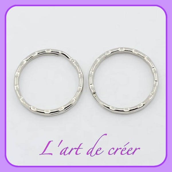 10 double rings for key rings, diameter 25mm, silver color, silver