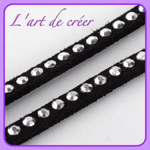2 m of black suede ribbon with rhinestones, imitation suede