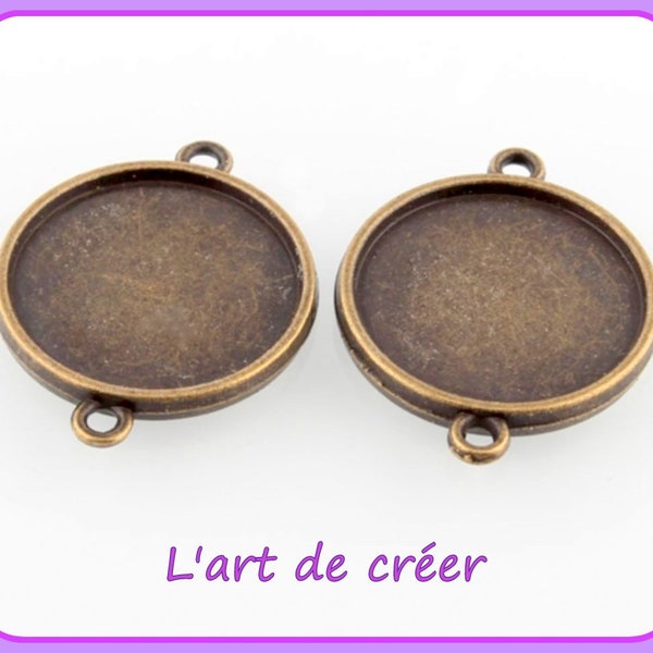 5 x Connecteur Bronze , laiton pour cabochon 20 mm , double