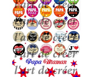 Digital boards of 30 25mm cabochons, Dad Mom theme