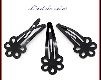 20 x  support barrette à cheveux noir 44 x 19 mm , clips fleur