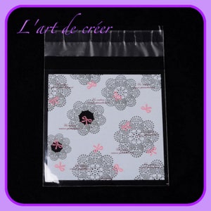 20 sacchetti, sacchetti di plastica con nastro adesivo - taglia 10 x 7 cm, rosa e bianco