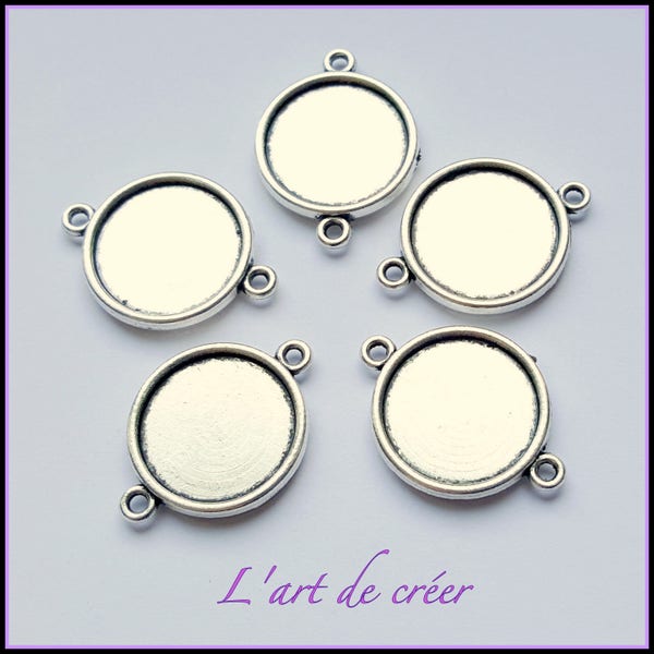 10 x Connecteur argenté pour cabochon 18 mm , double