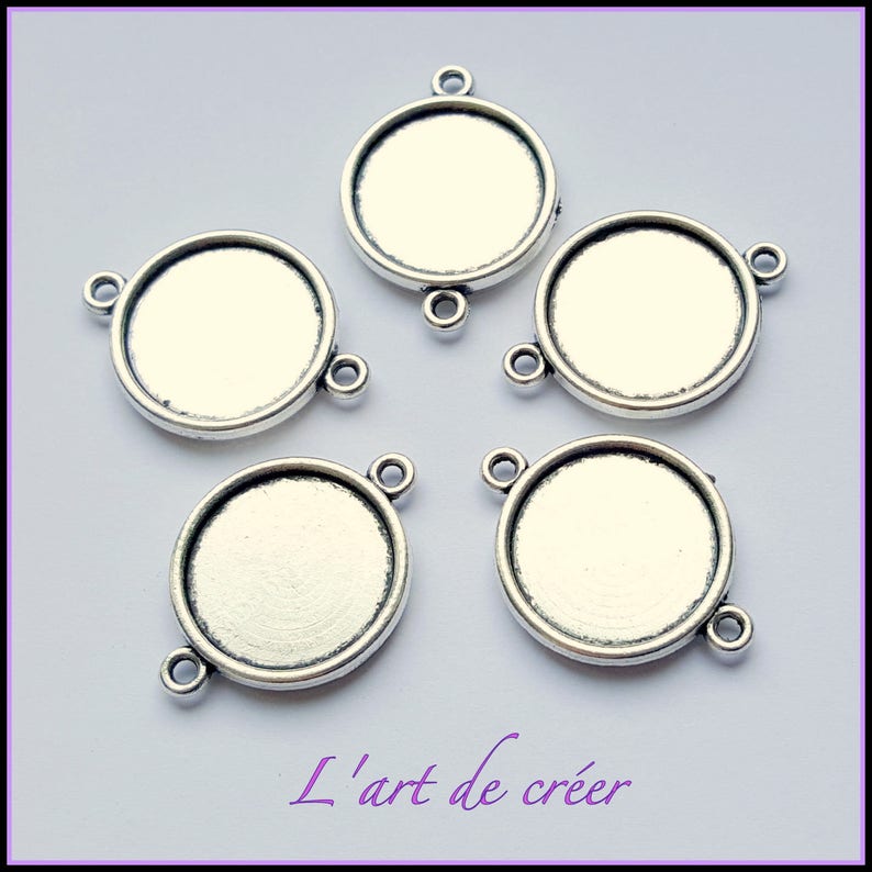 10 x Connecteur argenté pour cabochon 18 mm , double image 1