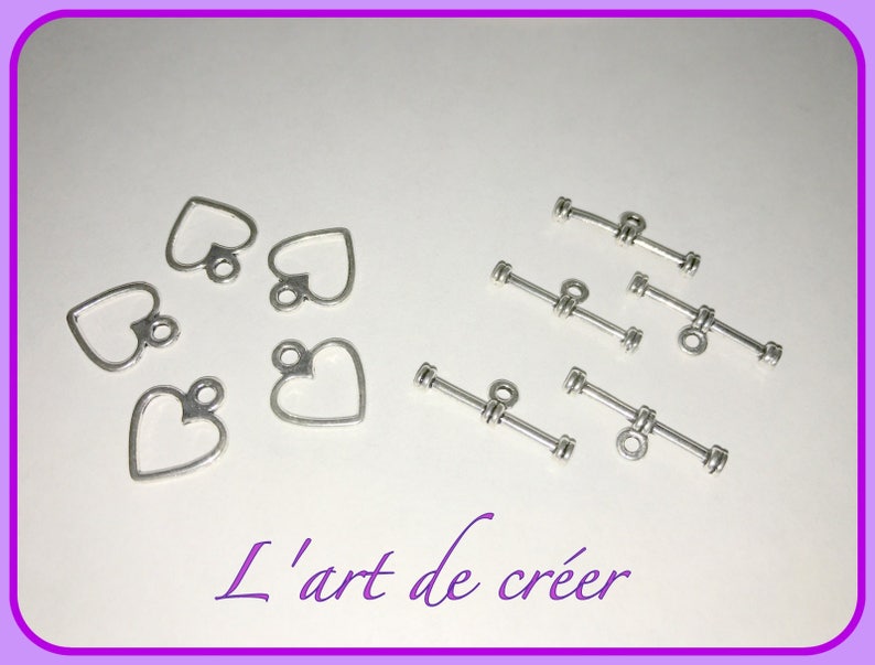 Lot de 20 sets de fermoirs toggles couleur argenté en forme de coeur image 1