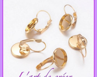 10 x Gold-colored sleeper earring, gold, support for 12mm cabochon