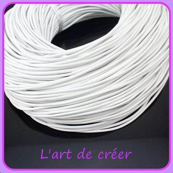 1 metre de cordon en cuir BLANC , diamètre 2 mm