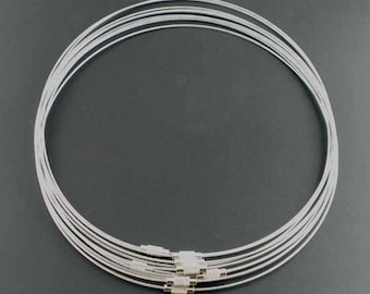 10 Neckband coated steel cable 1 mm x 45 cm, screw clasp , GREY