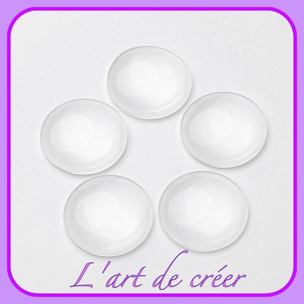 Lot de 10 cabochons loupes 20 mm transparents en verre , rond