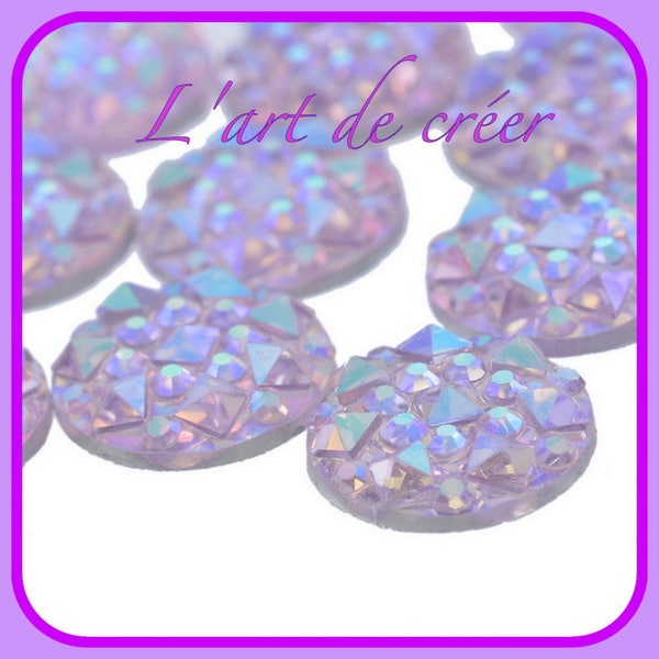 10 CABOCHONS DRUZY RONDS 10 mm Couleur Violet , Mauve