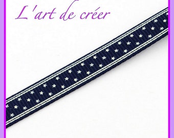 1 meter Ribbon Blue Navy with white stars 9 mm grosgrain - blue white