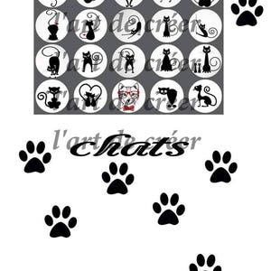 Digital boards of 20 25mm cabochons, Cat motif