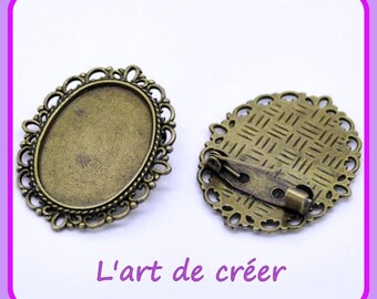 2 x Broches pour cabochon ovale 18 x 25 mm -couleur Bronze