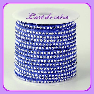 1 m of Blue rhinestone suede ribbon, imitation suede