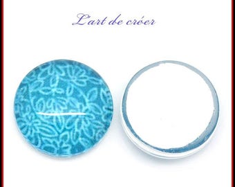 10 x cabochon glass pattern blue flower, turquoise, 12mm
