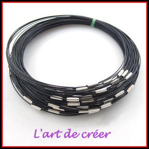10 Black coated steel cable choker 1 mm x 45 cm, screw clasp