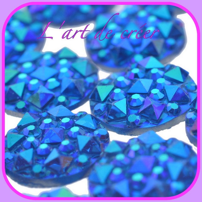 10 CABOCHONS DRUZY RONDS 10 mm Couleur Bleu Roi image 1