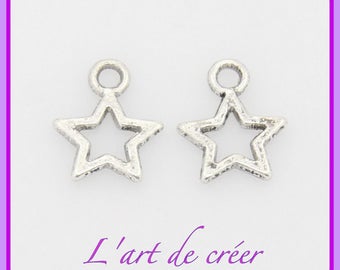 25 charm charms star, silver color, silver, 12 x 10 mm