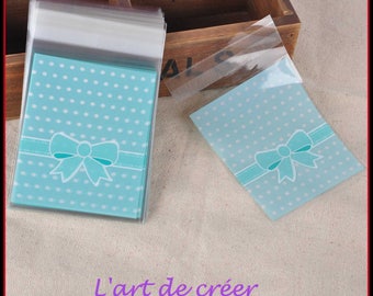 20 pouches , plastic bags with adhesive strip - dimension 12.5 x 8 cm , blue( turquoise) and white