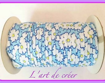 1 m of Ribbon bias Liberty cotton, 20 mm, flower, blue, white