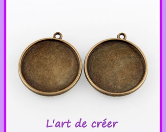 10 round bronze-colored cabochon holders - for 25 mm cabochon