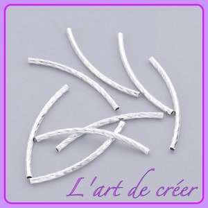 10 tube beads, tubular, curved and twisted, 35mm silver color