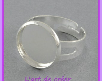 2 X Support bague ajustable , pour cabochon 16 mm , argenté