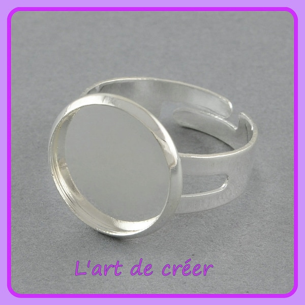 2 X Support bague ajustable , pour cabochon 16 mm , argenté