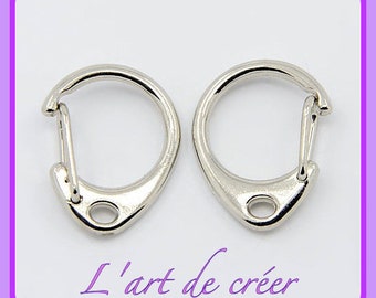 10 mousquetons fermoir porte clés 24 x 19 mm , argent , argenté