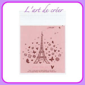 20 sacchetti, sacchetti di plastica con nastro adesivo - taglia 13 x 9,5 cm, rosa, Torre Paris Eiffel