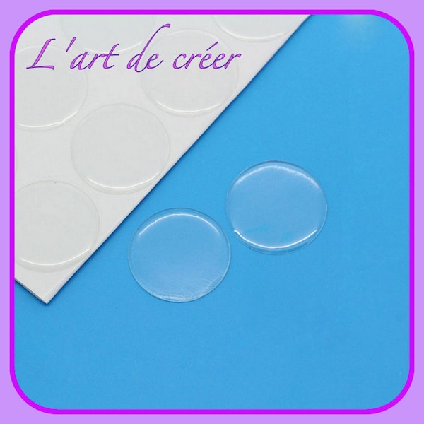 20 cabochons autocollants en résine transparente 20 mm