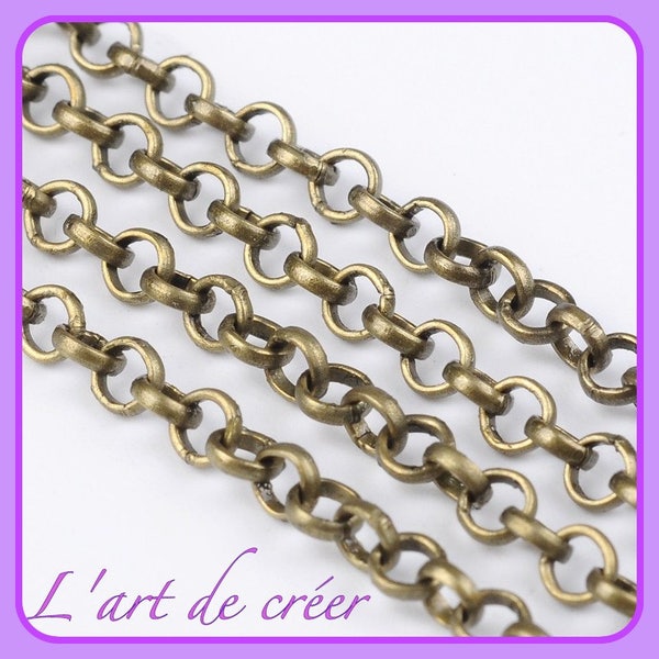 Chaine Bronze maille forçat rolo , ronde , 3 mm , envoi rapide ,Bronze