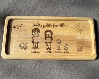 Idée cadeau , Plateau bois personnalisé Prénom famille , gravure laser