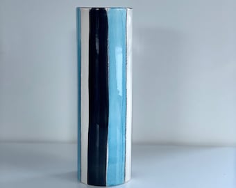 Vintage blue striped ceramic vase