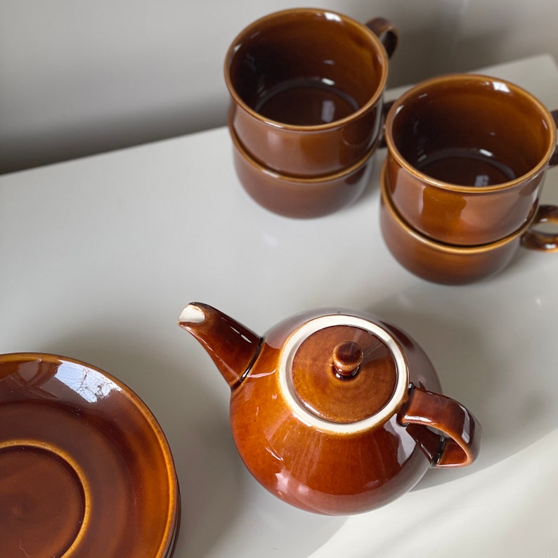 Vintage Brown Ceramic Glazed Teapot Etsy